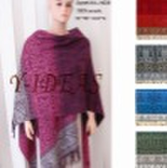 Latest Ombre Jacquard Acrylic Woven Ruana/Shawl--(