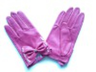 Leather gloves with bowtie for lady