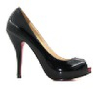 Fashion brand black patent leather high heel shoe