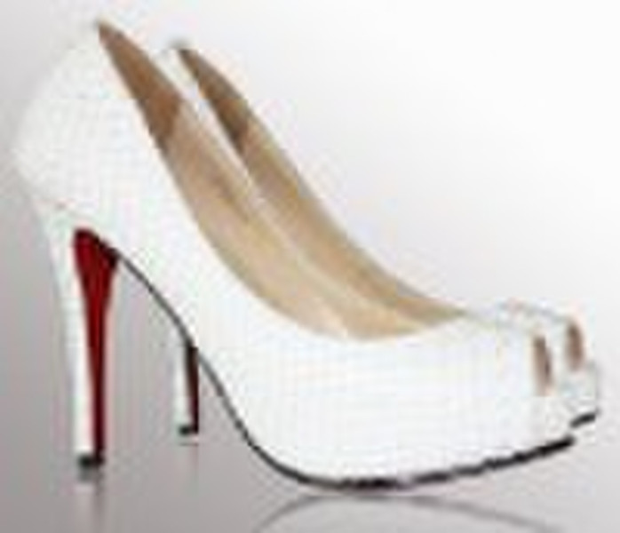 Fashion white cowskin leather woman high heel shoe