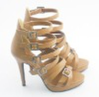 tan leather sandal , high heel sandal