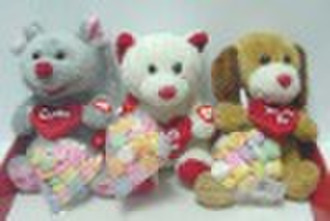 valentine animal plush with heart candy