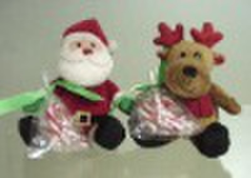 plush Santa reindeer with candy cane