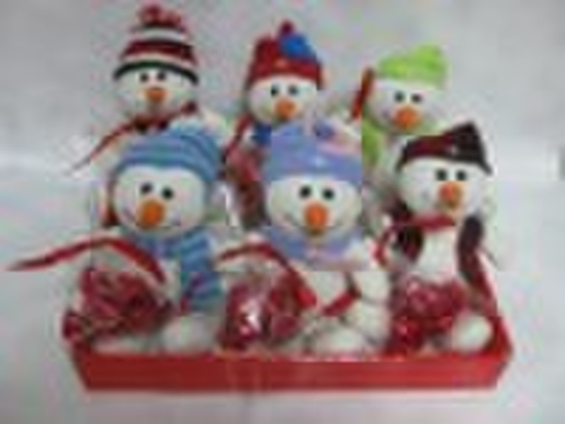 Plush xmas snow man with candy