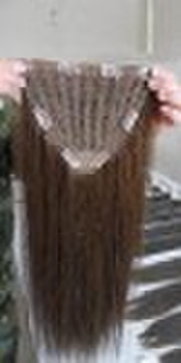 Fashion ladies` machine weft clip-in remy human ha