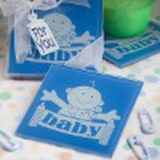 Wedding baby shower glass coasters-Blue Huggable B
