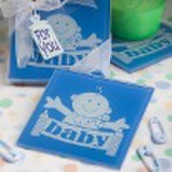 Wedding baby shower glass coasters-Blue Huggable B