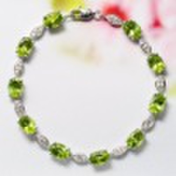 Charm 925 Silver Peridot Bracelet