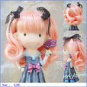 light pink colour doll hair wig