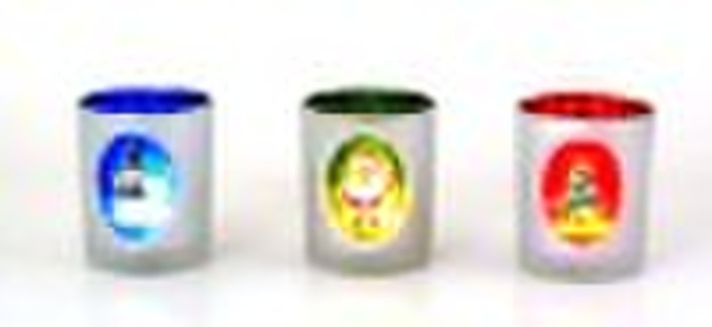 Original glass candle holder with Xmas design