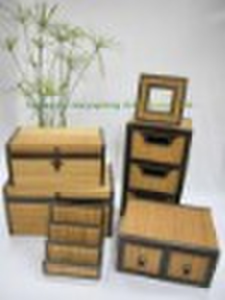 Bamboo with Imitation Leather storage box