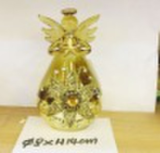 champagne gold  glass angel with sequin flower dec