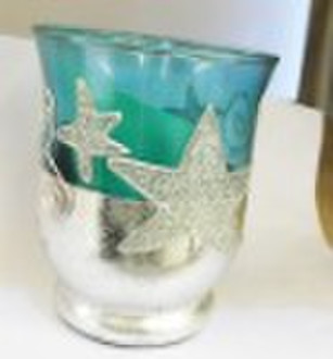 ocean blue  candle holder  silver  bottom star pat