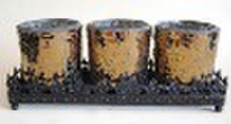 glass mosaic candle holder with metal stand