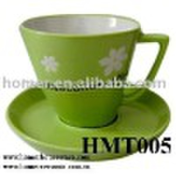 HMT005 Green ceramic tea cup and saucer set