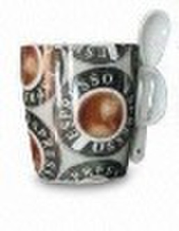 HMCM1216 White coffee mug with spoon