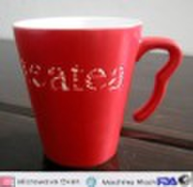 HMC091 V-shaped red matte ceramic coffee mug