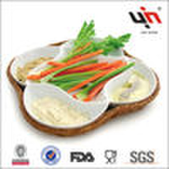 Ceramic tray on wicker basket