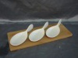 ceramic plate on bamboo