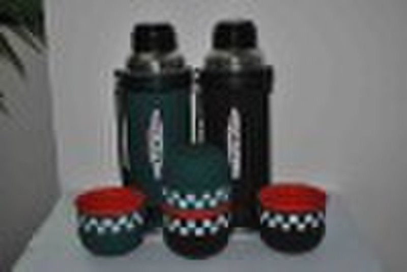 Travel stainless steel vacuum flask with two cover