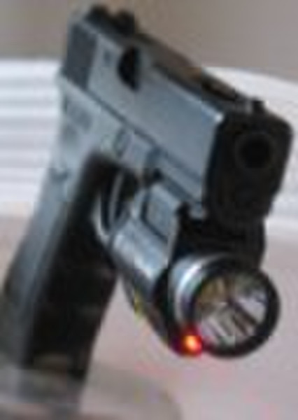 Pistol mounted strobe red laser sight and 200 lume