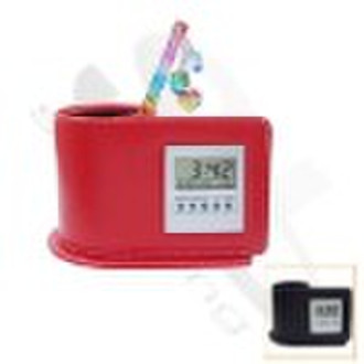 Pen holder w/LCD clock