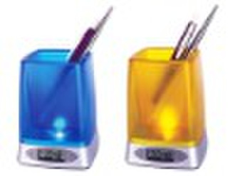 Led light pen container with calendar