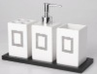 ceramic 3pcs bathroom set with wooden tray