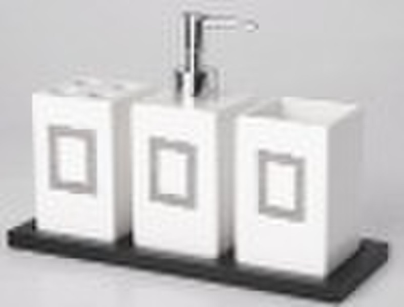 ceramic 3pcs bathroom set with wooden tray