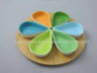 Ceramic Chip and Dip with Bamboo Tray