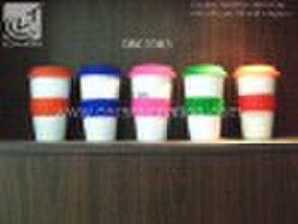 Double Wall Porcelain Mug with Silicone Lid and Wr