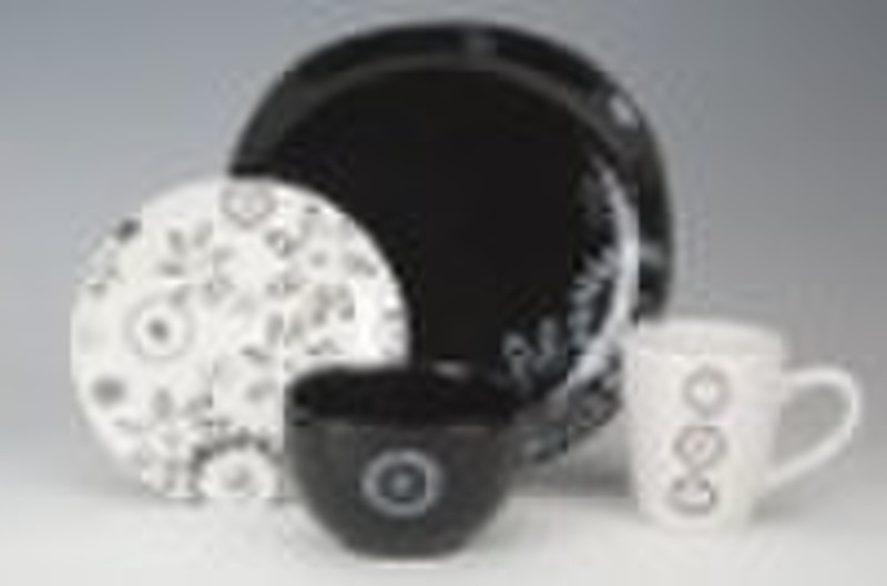 reactive glazing with decal stoneware