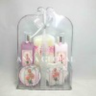 bath products in wire caddy set