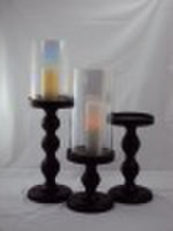 glass candle holder with wooden holder