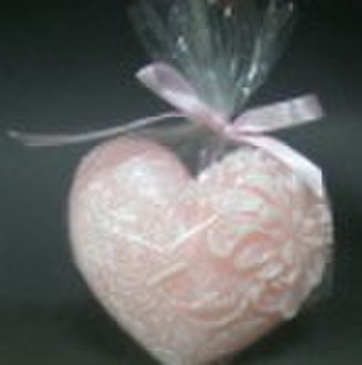 Pink Heart Shaped Carved Candle