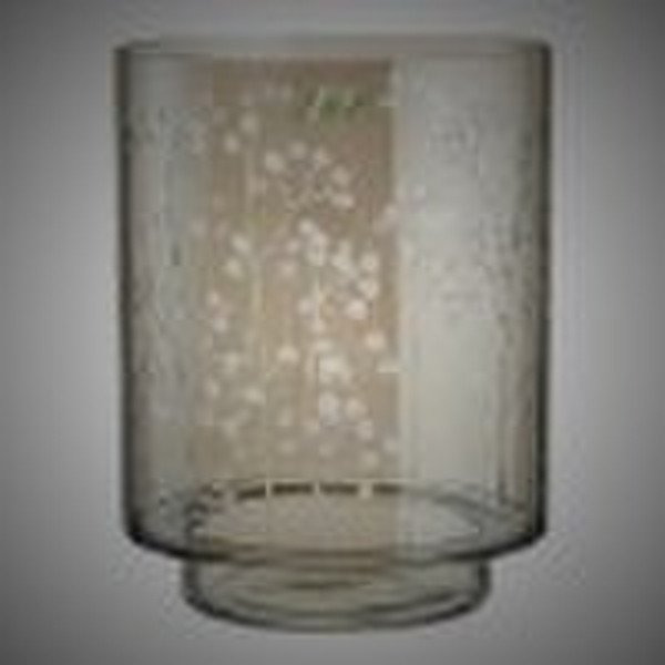 Clear glass hurricane candle holder w/ etching