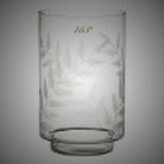 Clear glass hurricane candle holder w/ floral leaf