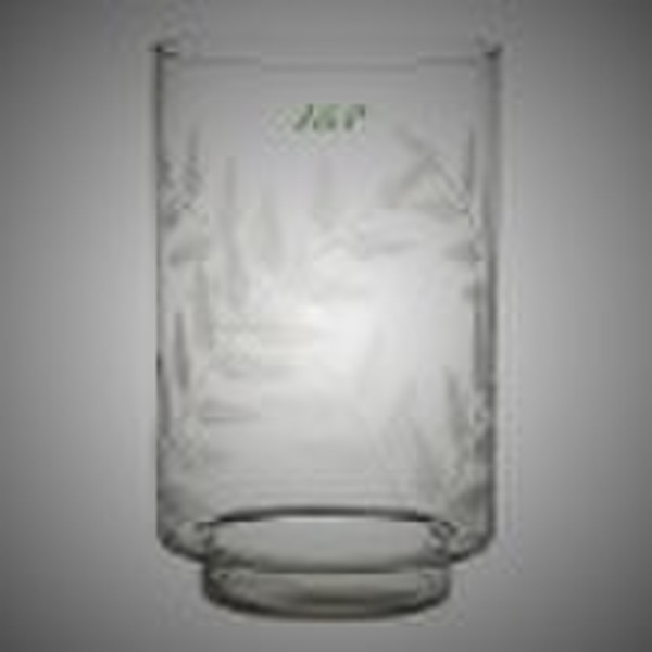 Clear glass hurricane candle holder w/ floral leaf