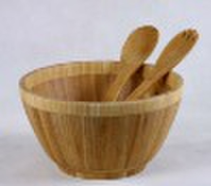 Bamboo Salad Bowl with Servers