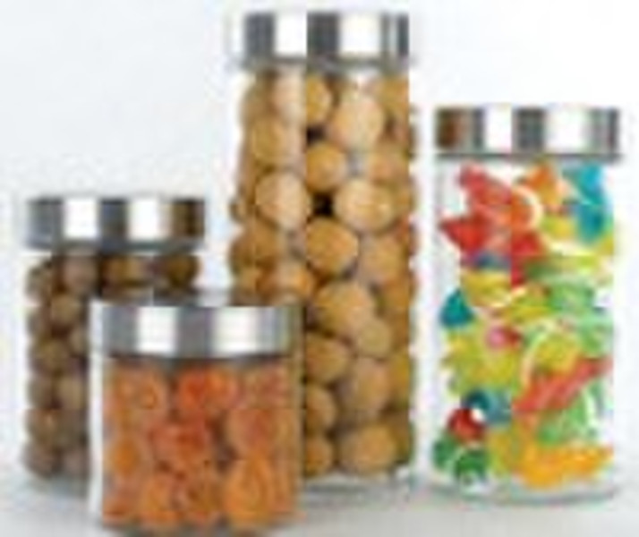 Glass  jar  for storage with stainless metal lid