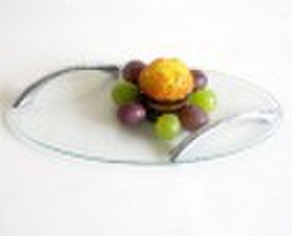 oval shape with handle tempered glass cake plate