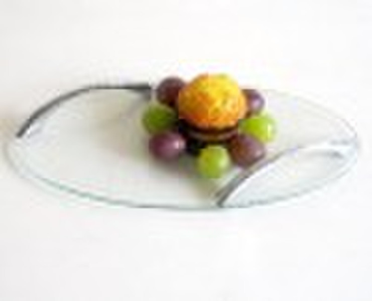oval shape with handle tempered glass cake plate