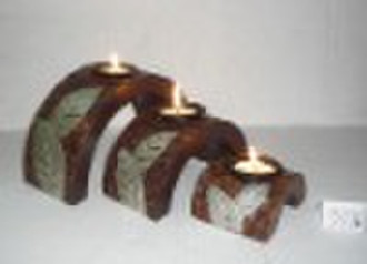 natural carved wooden candle holder