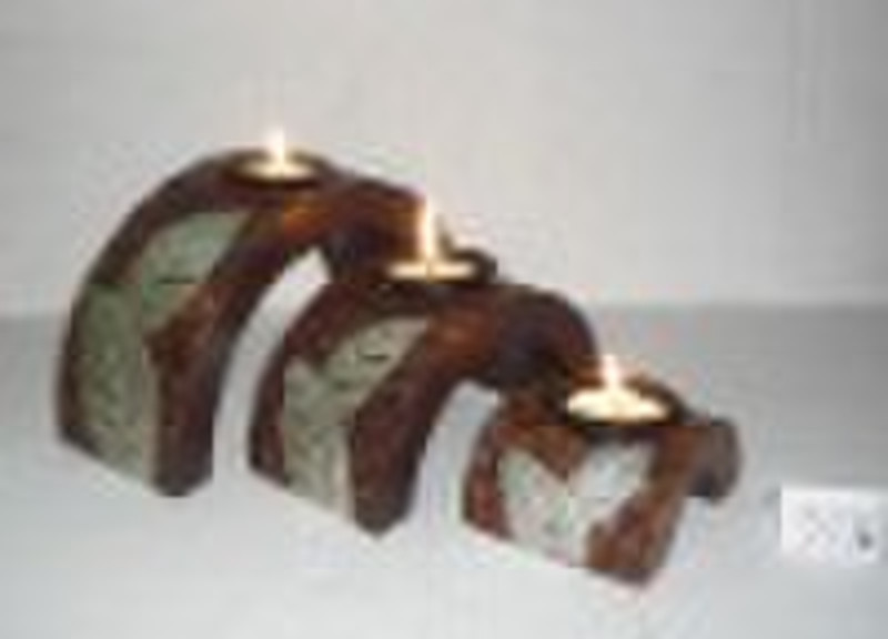 natural carved wooden candle holder
