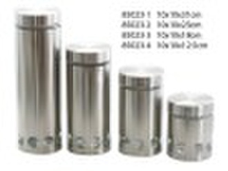 Round glass canister with stainless steel coating