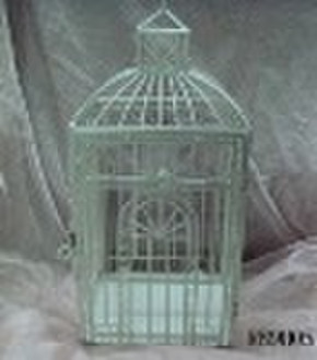 Metal bird cage in white