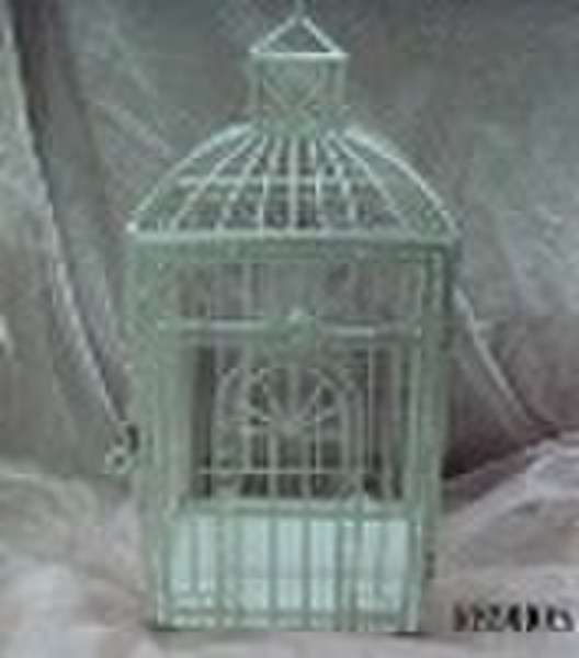 Metal bird cage in white