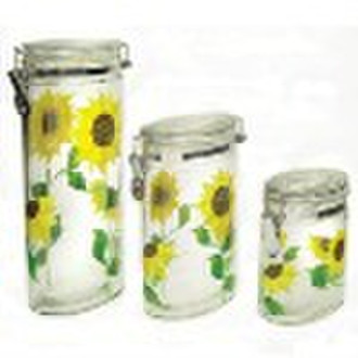 3pcs Oval Shape Storage Glass Jar Set w. Airtight