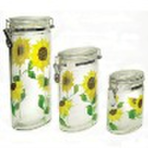 3pcs Oval Shape Storage Glass Jar Set w. Airtight