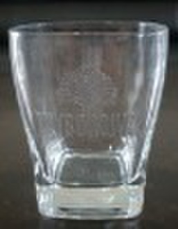 Transparent glass cups with square base